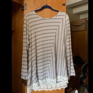 LOGO by Lori Goldstein Tops - Striped Lace Tunic LOGO by Lori Goldstein Tops - Striped Lace Tunic